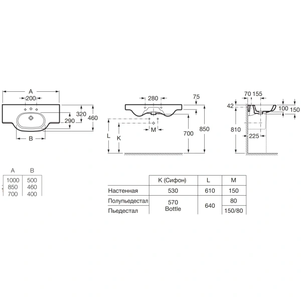 раковина 100x46 см roca meridian 32724b000