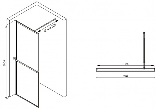 душевая перегородка abber immer offen 120 ag60120b8 профиль черный, стекло прозрачное 457431