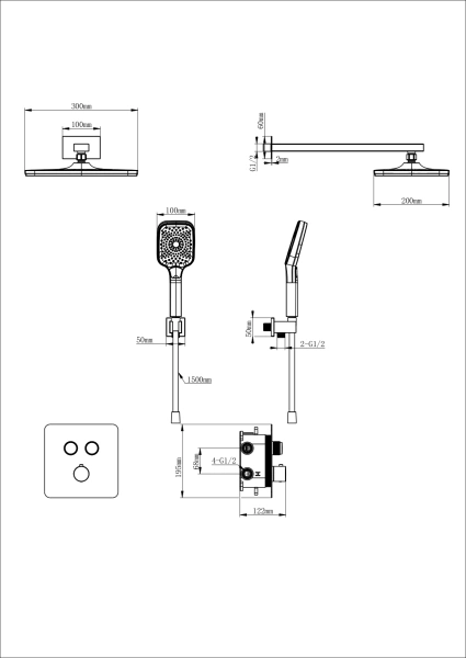 душевая система с термостатом встраиваемая wonzon & woghand, белый матовый (ww-b4003-mw)