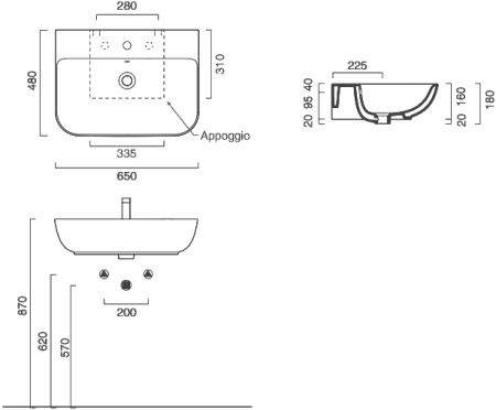 раковина подвесная на 65 см catalano sfera 165bsf00
