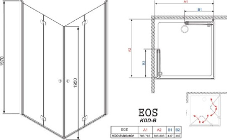 душевой уголок radaway eos kdd-b 80x90 прозрачное стекло