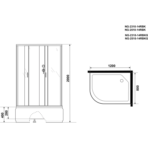 душевая кабина niagara classic 120x80 ng-2310-14rbk без гидромассажа