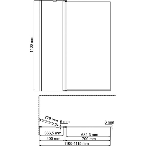 шторка на ванну wasserkraft berkel 110x140 48p02-110 профиль хром, стекло прозрачное