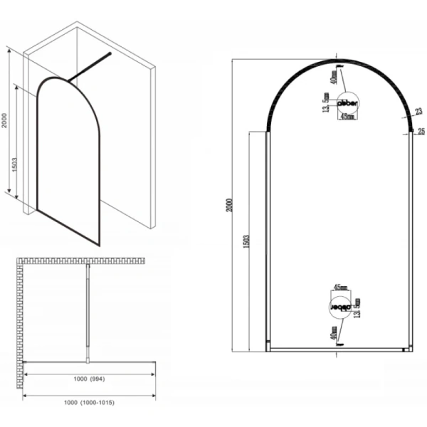 неподвижная перегородка 100 см abber immer offen ag64100b прозрачное