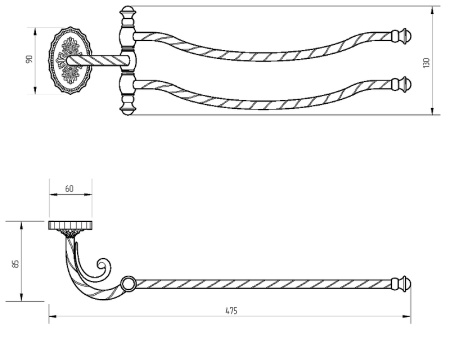 полотенцедержатель migliore edera 16901 двойной поворотный, цвет бронза
