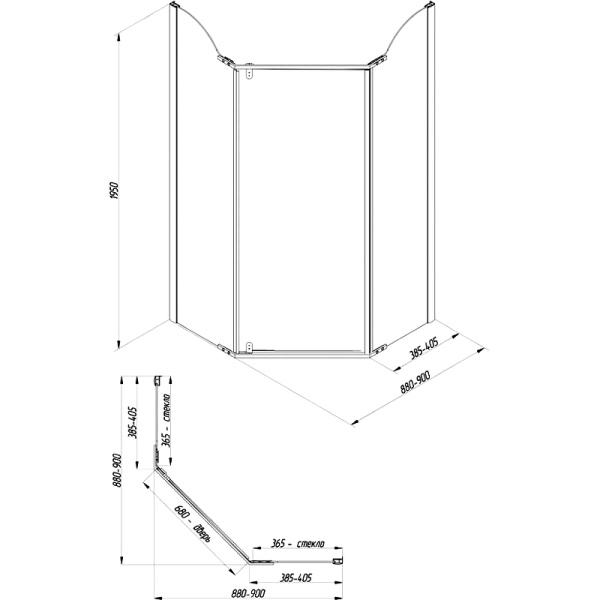душевой уголок migliore diadema penta 90×90 24162 профиль бронза, стекло прозрачное с декором