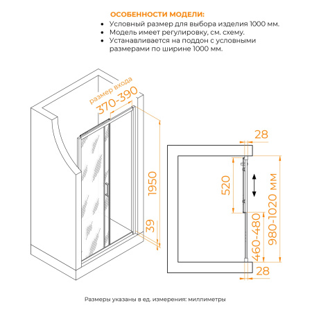 душевая дверь rgw pa-114-gr 1000