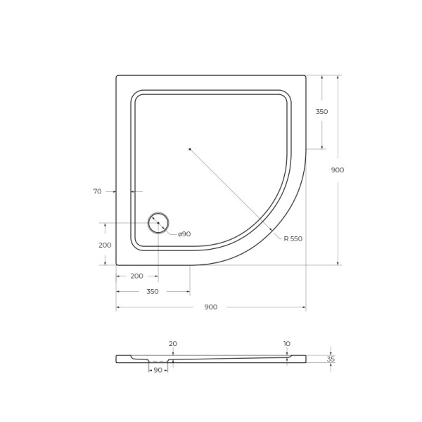 душевой поддон из стеклокомпозита cezares tray smc 100x100 tray-m-r-100-550-35-w белый