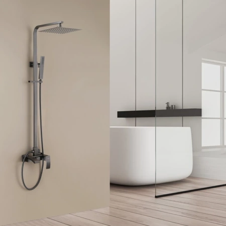 душевая система abber wasserfall af8616ngl 250 мм, со смесителем, никель