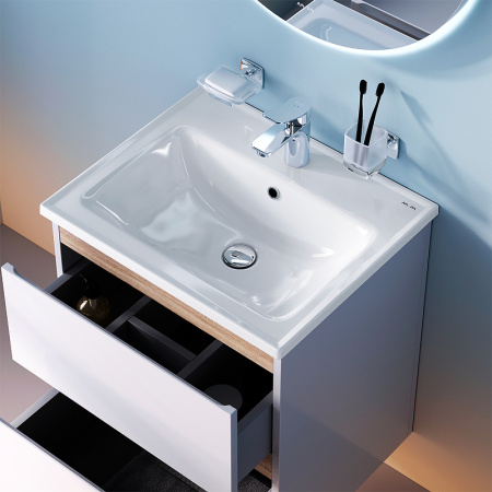 тумба под раковину am.pm x-joy m85afhx0552wg, подвесная, 55 см, 2 ящика, белый глянец