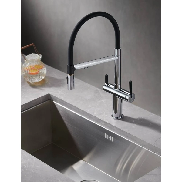 смеситель для кухни rose r458 с подключением к фильтру, гибким изливом, хром