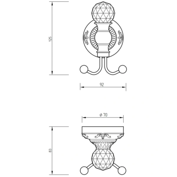 Двойной крючок Migliore Cristalia 16838 цвет золото с кристаллом Swarovski