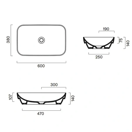 раковина catalano tonalità 0424600022 накладная/встраиваемая, без перелива, cataglaze, 60x38 см, черный матовый