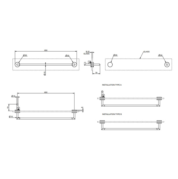 Gessi Gessi Tondo Полотенцедержатель для крепления на стекло. 60 см, цвет: Black XL