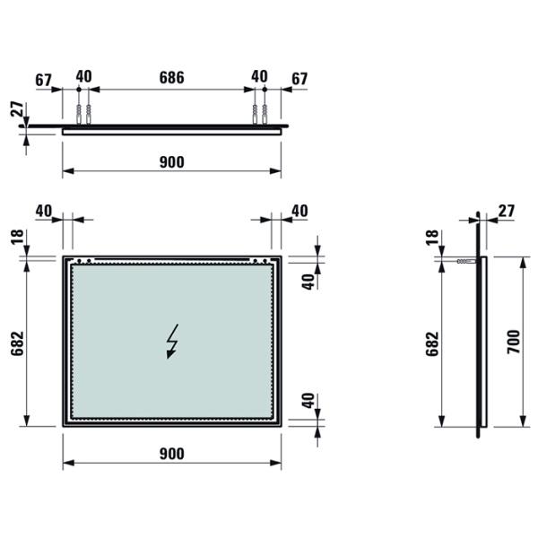laufen laufen frame 25 зеркало 90x70см., с алюминиевой рамой, цвет: черный матовый