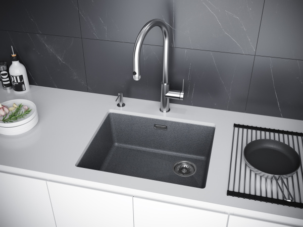 кухонная мойка 555 мм paulmark lumi 55uni-skew lu55sk-wh, it-granit, цвет белый.