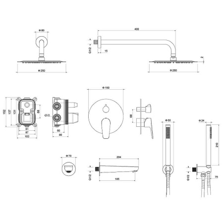 душевая система aquatek бетта aq1173mb черная матовая