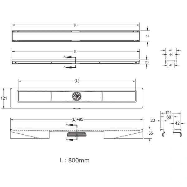 душевой трап (лоток) berges b1 antik 091126 80 см, с решеткой, перфорированный, хром
