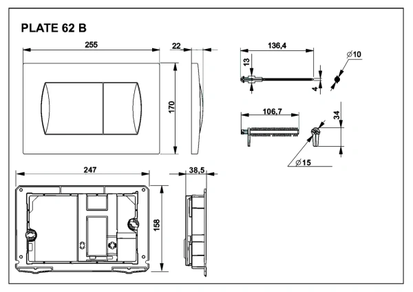 кнопка смыва для инсталляции roca active 62b для унитаза, абс-пластик, цвет матовый черный