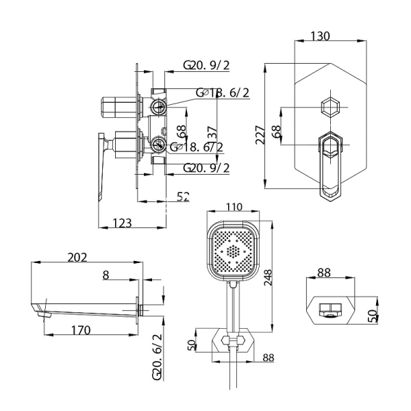 душевая система lemark prizma lm3922c хром