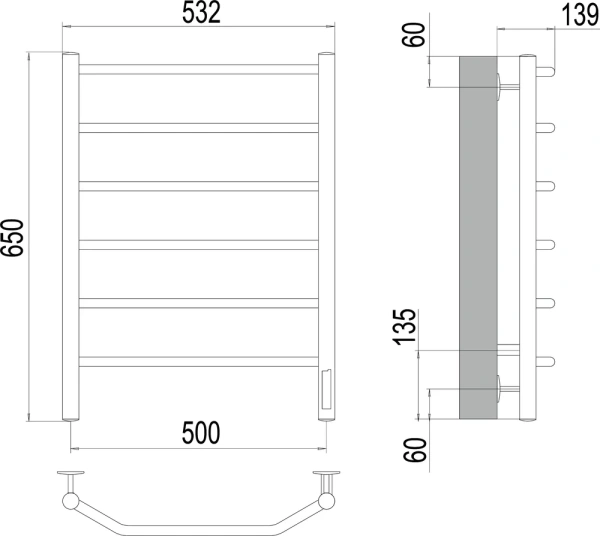 полотенцесушитель электрический terminus виктория п6 500x650 4670078531193