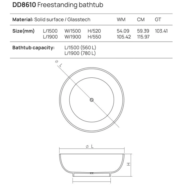 ванна dea design round dd8610 1500 r9 отдельностоящая, glasstech, прозрачная смола, 150x150x52см., brown copper