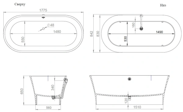 ванна из искусственного камня salini zoe 100321g/m, 177,5х83 см, solix, глянцевая или матовая белая