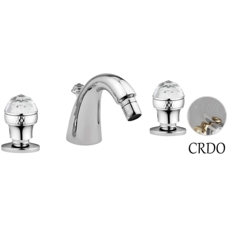 Смеситель Migliore Axo Swarovski 18493 для биде, на 3 отверстия, с донным клапаном, ручки Swarovski, хром/золотой