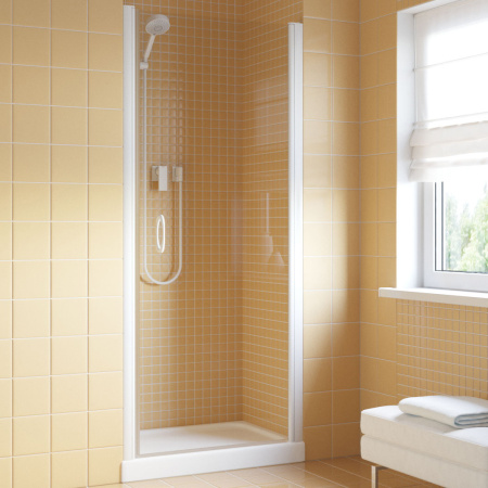 Дверь для душевой кабины в нишу Vegas Glass EPux 65 01 01 профиль белый, стекло прозрачное