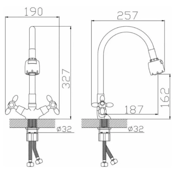 смеситель для кухни d-lin d153810-3t с гибким изливом, хром/белый