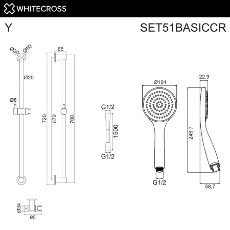 душевой гарнитур whitecross set51basiccr цвет хром