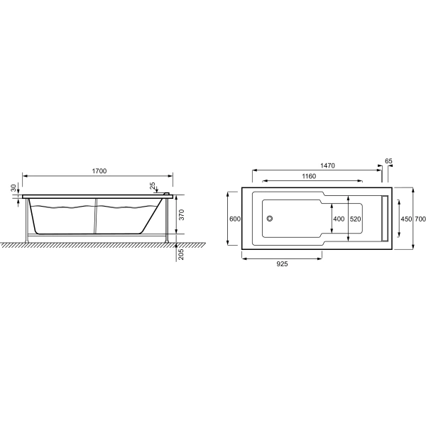 акриловая ванна jacob delafon struktura e6d306ru-00 (gm) 170х70 см,