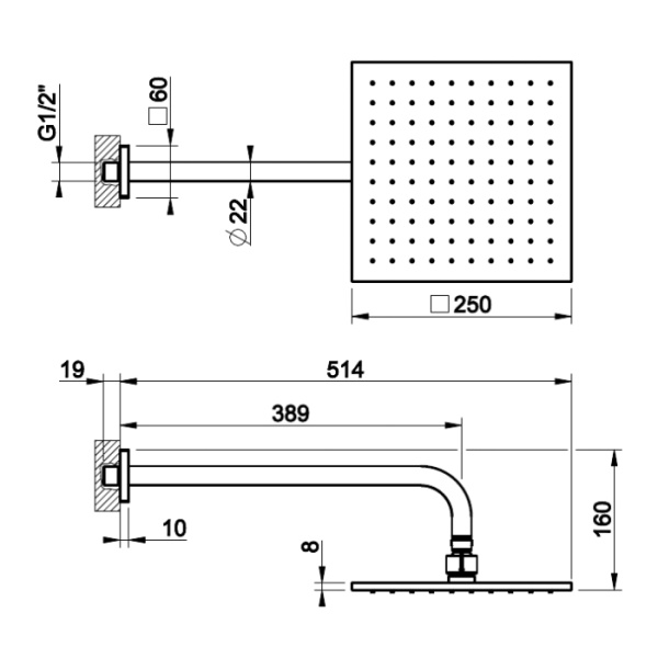 верхний душ 25х25см gessi rilievo 59158#726, цвет: warm bronze br. pvd