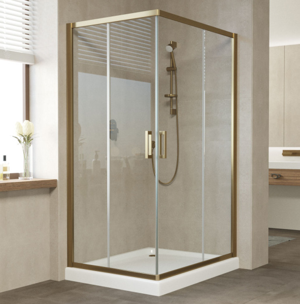 душевой уголок vegas glass za-f 100*80 05 01 профиль бронза, стекло прозрачное
