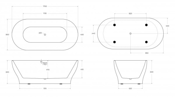 акриловая ванна belbagno bb405-1500-800