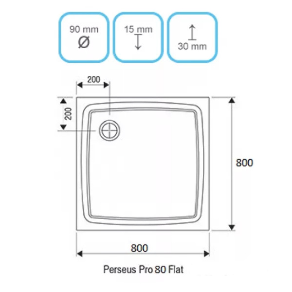 душевой поддон из искусственного камня ravak perseus pro flat 80×80 xa034411010 белый