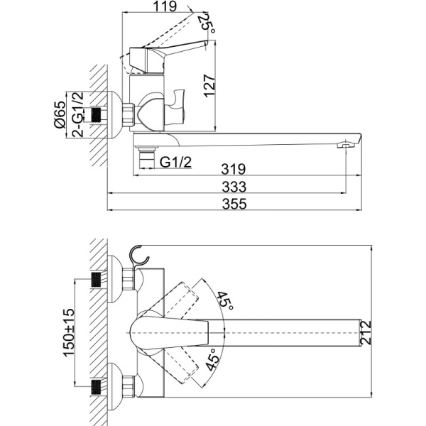 смеситель для ванны с душем d&k mosel rhein da1263301 универсальный