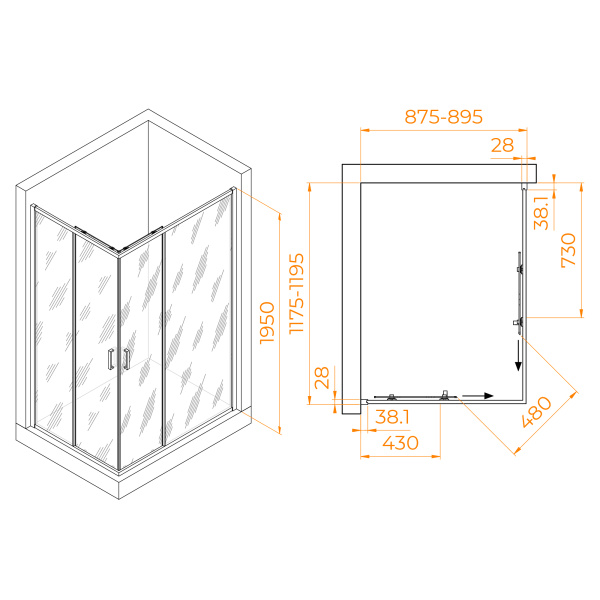 душевой уголок rgw passage pa-246b 120×90 030824692-14 профиль черный, стекло прозрачное