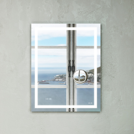 Зеркало AM.PM Gem 55 с LED-подсветкой, часами и косметическим зеркалом