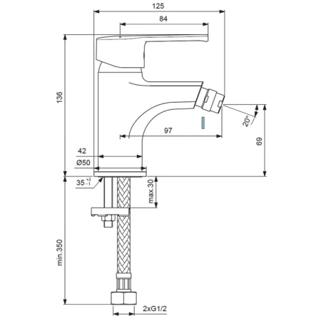 смеситель vidima uno ba236aa для биде, без донного клапана, хром