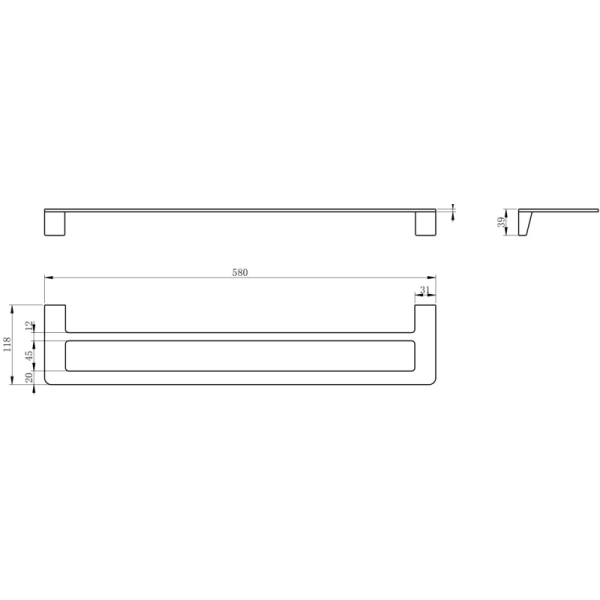 Полотенцедержатель Wonzon & Woghand WW-V2102-MB 58 см, двойной, черный матовый