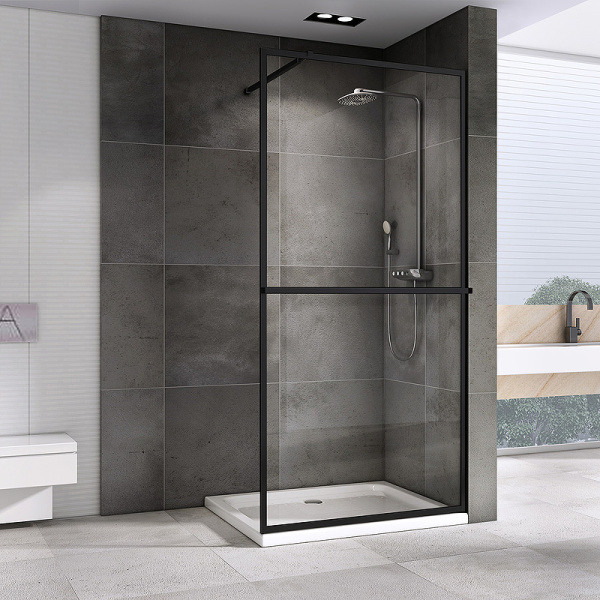 душевая перегородка abber immer offen 90 ag60090b профиль черный, стекло прозрачное