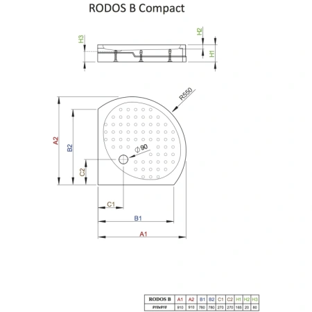 акриловый поддон 91x91 см radaway rodos b compact 4d99155-03