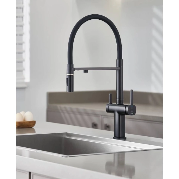 смеситель для кухни rose r358h с подключением к фильтру, гибким изливом, черный матовый