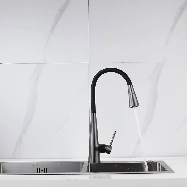 смеситель для кухни rose r213t с гибким изливом, оружейная сталь