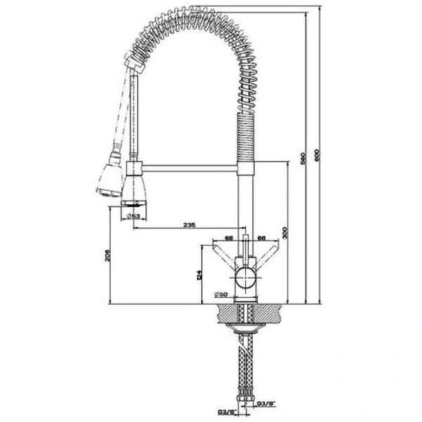 смеситель для кухни d-lin d159315-3 с гибким изливом, сатин