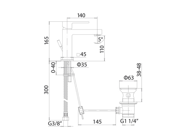 смеситель для раковины mamoli feel 4841s140d15k c донным клапаном, черный матовый черный матовый