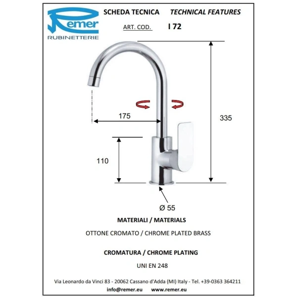 смеситель для кухни remer infinity i72npo