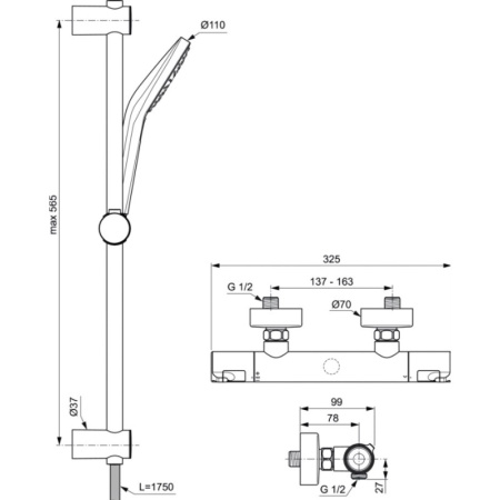 смеситель для душа ideal standard ceratherm т50 a7217aa + гарнитур