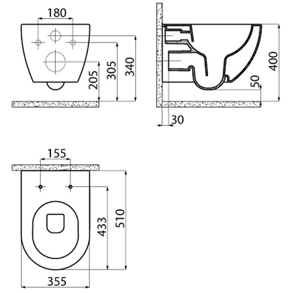 унитаз биде подвесной creavit free fe322-00sm00e-0000 безободковый, без сиденья, черный матовый